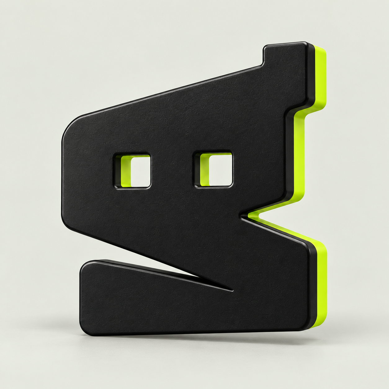 Matte charcoal SNAP sculpture with electric lime edges